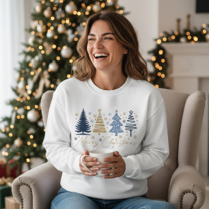 Whimsical God Jul Festiva Träd Blå Guld T Shirt