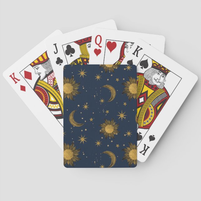 Whimsical Golden Celestial Night Sky Casinokort (Baksidan)