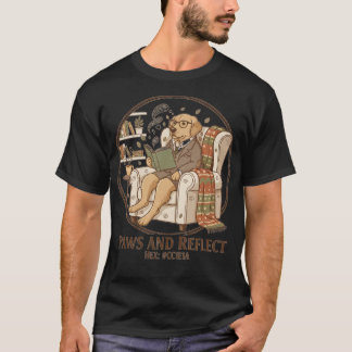 Whimsical Golden Retriever Reading Book Design T Shirt