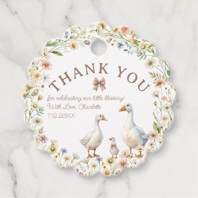 Whimsical Goose Baby Shower Tack Gåvor Etiketter (Framsida)