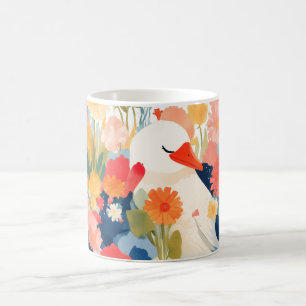 Whimsical Goose i blomstrande blomsterträdgård Kaffemugg