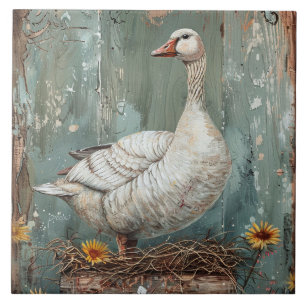 Whimsical Goose på ett bo Kakelplatta