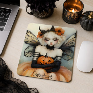 Whimsical Goth Älva & Pumpa Anpassad Halloween Musmatta