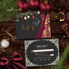 Whimsical Gothic Black Cat Holiday Party RSVP Card Tilläggskort