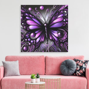 Whimsical Gothic Butterfly Lila Black Colorful Canvastryck