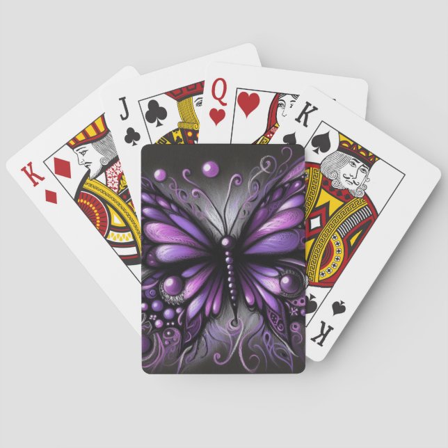 Whimsical Gothic Butterfly Lila Black Colorful Casinokort (Baksidan)