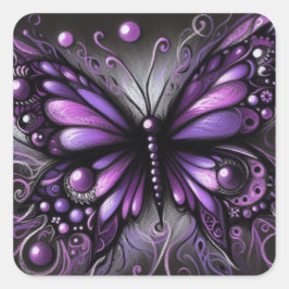 Whimsical Gothic Butterfly Lila Black Colorful Fyrkantigt Klistermärke