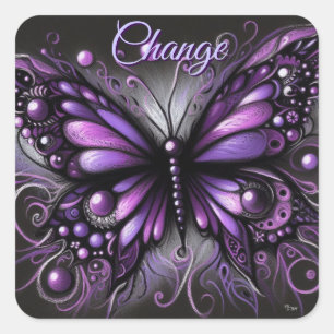 Whimsical Gothic Butterfly Lila Black Colorful Fyrkantigt Klistermärke