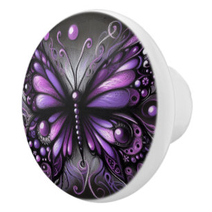Whimsical Gothic Butterfly Lila Black Colorful Knopp