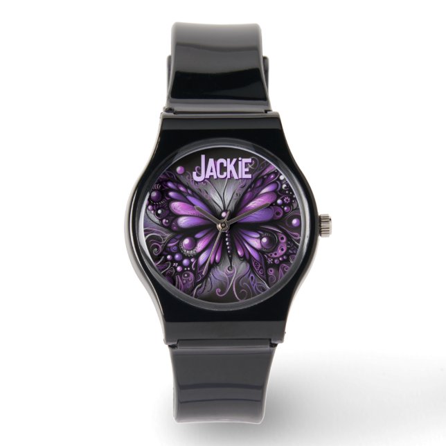 Whimsical Gothic Butterfly Purple Personalized Armbandsur (Framsida)