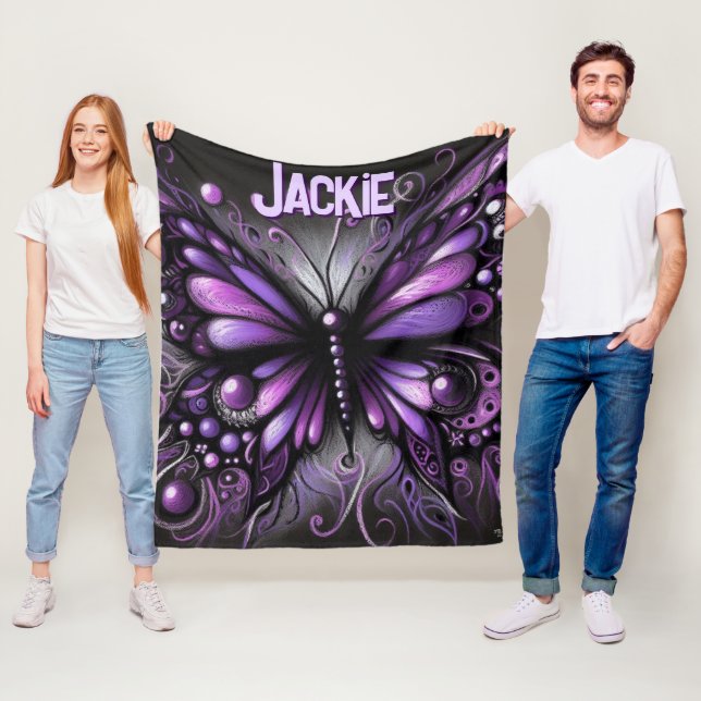 Whimsical Gothic Butterfly Purple Personalized Fleecefilt (På plats)