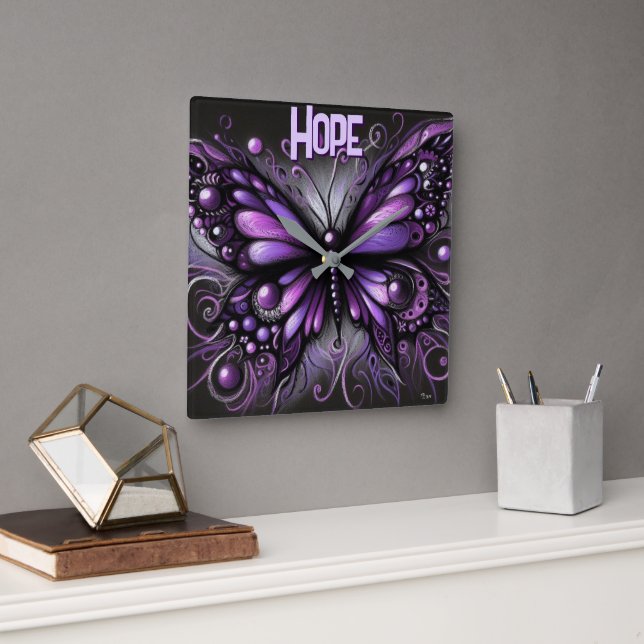 Whimsical Gothic Butterfly Purple Personalized Fyrkantig Klocka (Kontor)