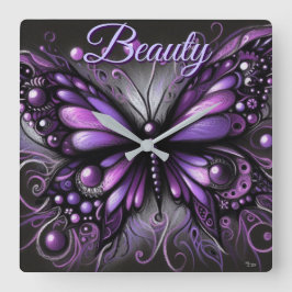 Whimsical Gothic Butterfly Purple Personalized Fyrkantig Klocka