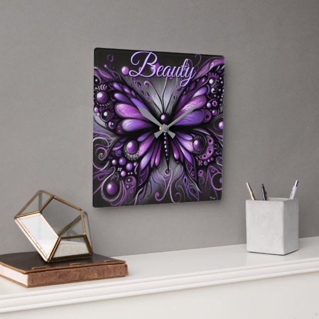 Whimsical Gothic Butterfly Purple Personalized Fyrkantig Klocka (Kontor)