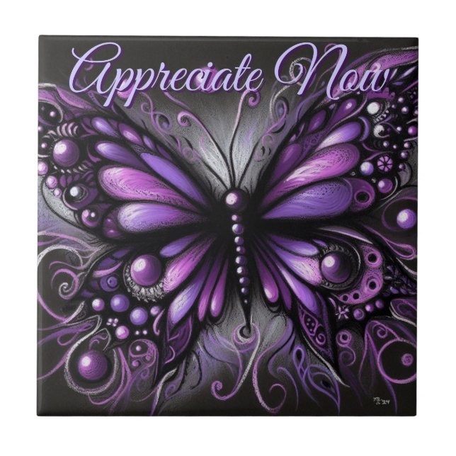 Whimsical Gothic Butterfly Purple Personalized Kakelplatta (Framsidan)