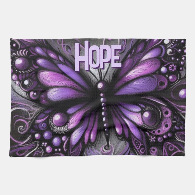 Whimsical Gothic Butterfly Purple Personalized Kökshandduk (Horisontell)