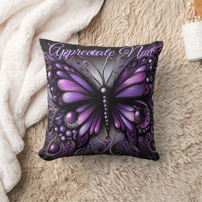 Whimsical Gothic Butterfly Purple Personalized Kudde (Filt)