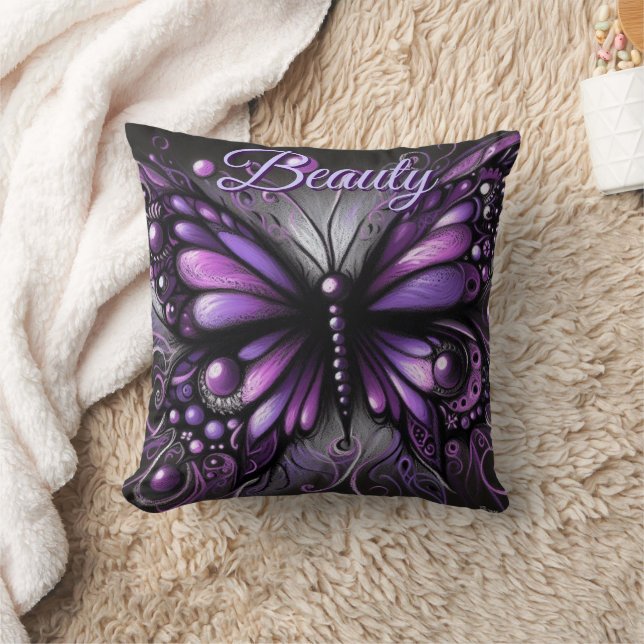 Whimsical Gothic Butterfly Purple Personalized Kudde (Filt)