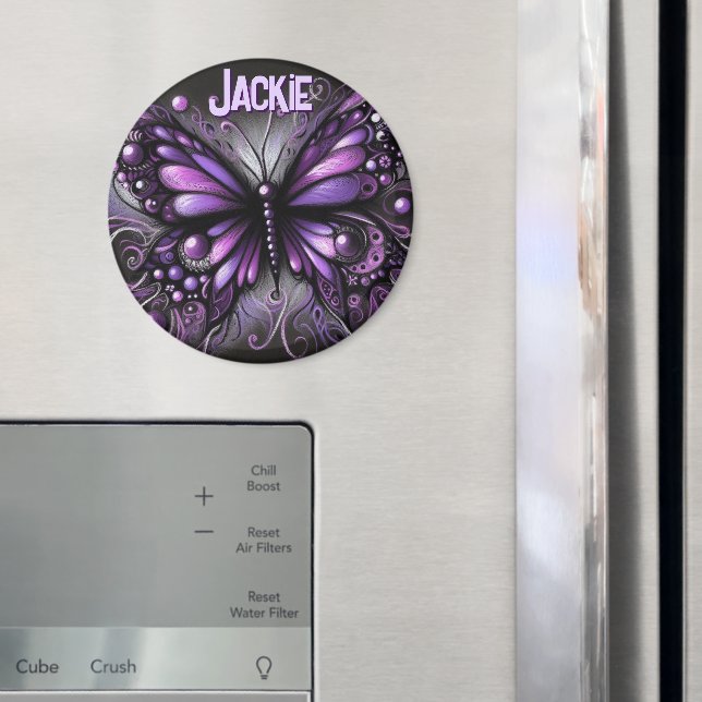 Whimsical Gothic Butterfly Purple Personalized Magnet (In Situ (Fridge))
