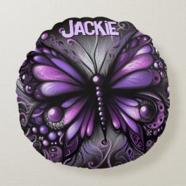 Whimsical Gothic Butterfly Purple Personalized Rund Kudde