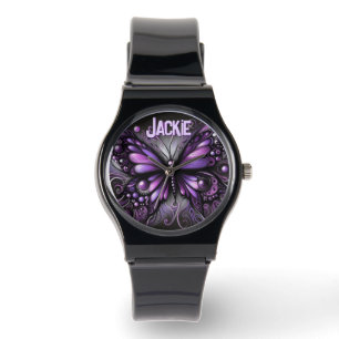 Whimsical Gothic Fjäril Lila Personlig Armbandsur