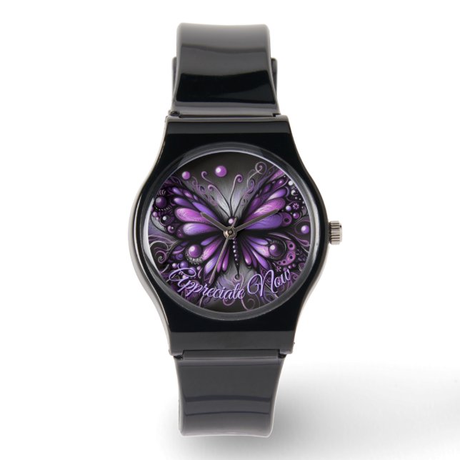 Whimsical gotisk fjäril lila personlig armbandsur (Framsida)