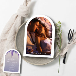 Whimsical Gradient Lila Blommigt Photo Arch Weddin Inbjudningar