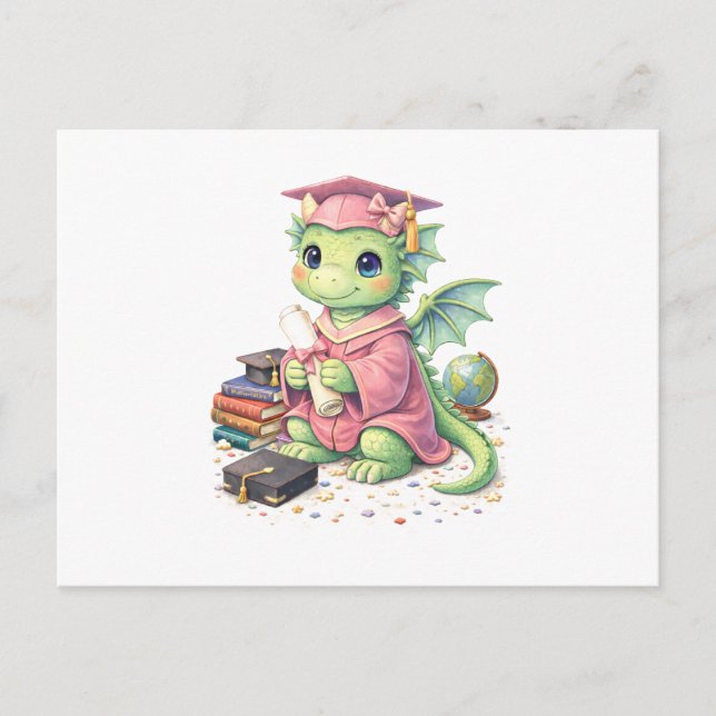 Whimsical Graduate Dragon with Diploma Vykort (Framsida)