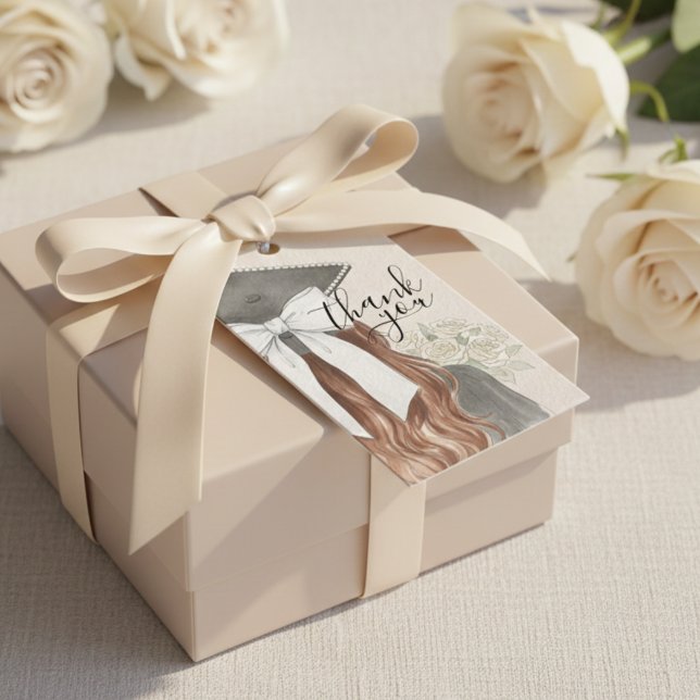 Whimsical Graduation Cap with Bow & Pearls Script Presentetikett (Whimsical Graduation Cap with Bow & Pearls Script Gift Tags)