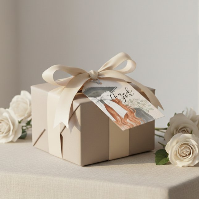 Whimsical Graduation Cap with Bow & Pearls Script Presentetikett (Whimsical Graduation Cap with Bow & Pearls Script Gift Tags)