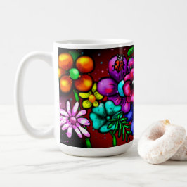 Whimsical Graffiti-Style Blommiga Blommor Nyckelpi Kaffemugg