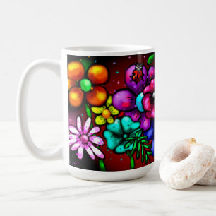 Whimsical Graffiti-Style Blommiga Blommor Nyckelpi Kaffemugg