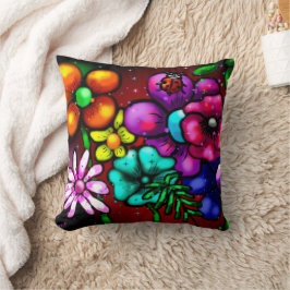 Whimsical Graffiti-Style Blommiga Blommor Nyckelpi Kudde