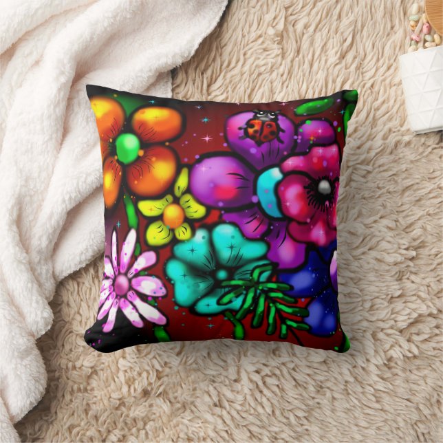 Whimsical Graffiti-Style Blommiga Blommor Nyckelpi Kudde (Filt)