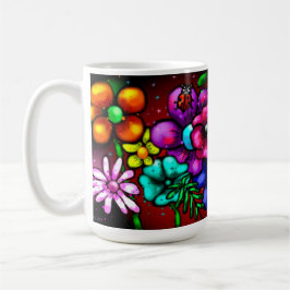 Whimsical Graffiti-Style Floral Flowers Ladybug Kaffemugg