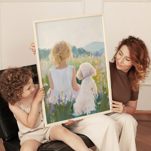 Whimsical Grand Millennial Flicka och Hund Konsttr Poster