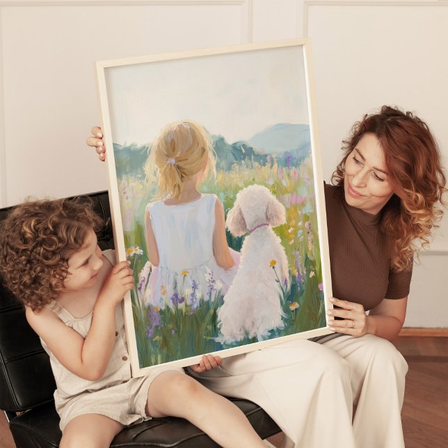 Whimsical Grand Millennial Flicka och Hund Konsttr Poster (Skapare uppladdad)