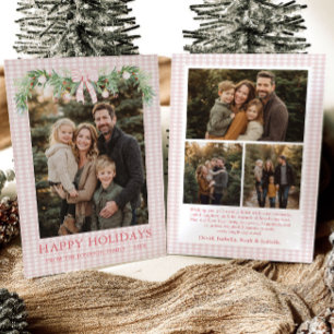 Whimsical Grandmillenial Blå Bow Familjefoto Julkort