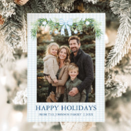 Whimsical Grandmillenial Blue Bow Family Photo Julkort