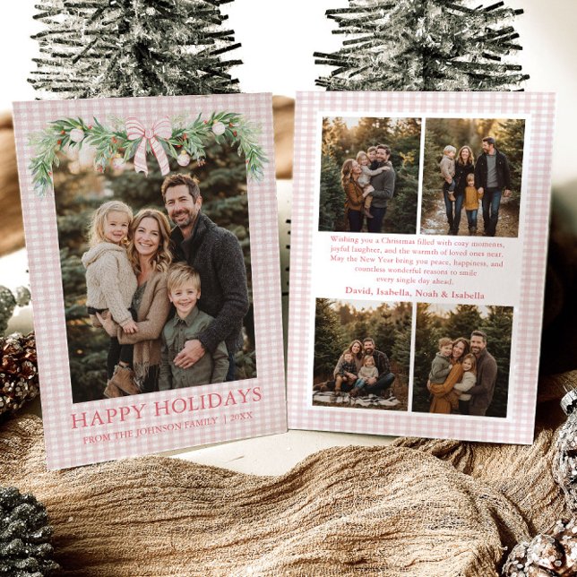 Whimsical Grandmillenial Pink Bow Family Photo Julkort (Whimsical Grandmillenial Pink Bow Family Photo Holiday Card)