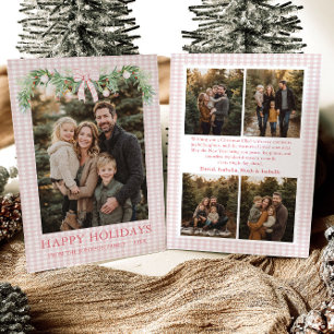 Whimsical Grandmillenial Rosa Båge Familjefoto Julkort