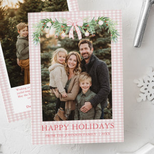 Whimsical Grandmillenial Rosa Bow Familjefoto Julkort