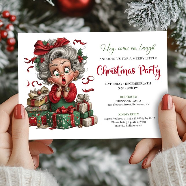 Whimsical Granny Holiday Cheer Xmas Party Invite Inbjudningar (Whimsical Granny Holiday Cheer Xmas Party Invite)