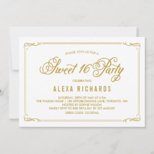 Whimsical Gräns och Script GULD SWEET SIXTEEN Inbjudningar