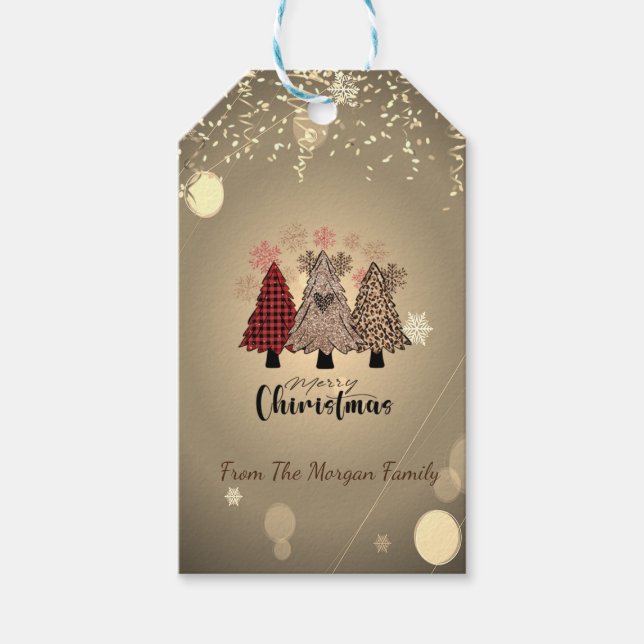 Whimsical Gräs Träd Stars Confetti Presentetikett (Framsidan)