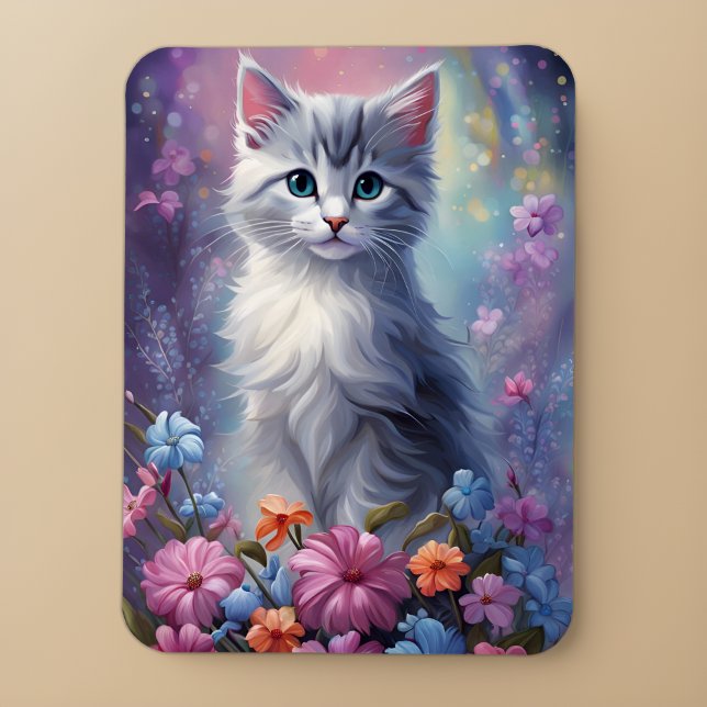 Whimsical Grått Cat in Magic Garden Kitten Magnet (🐾 Whimsy Meets Reality: Adorable Gray Kitten! 🌼)