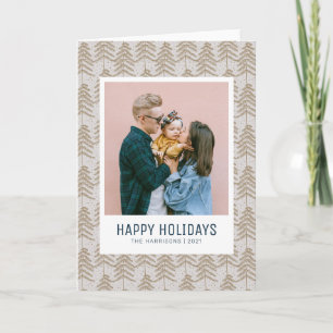Whimsical Grått Guld Träd Family Photo 2021 Helgkort