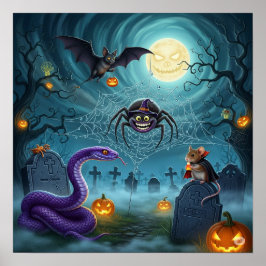 Whimsical Graveyard Halloween Poster