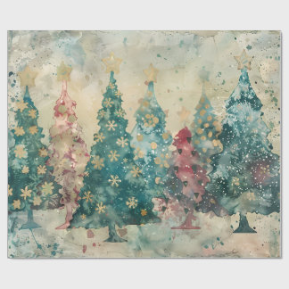 Whimsical Green and Red Trees with a touch of Gold Presentpapper