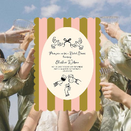 Whimsical Green Pink Stripe Scribble Bridal Shower Inbjudningar